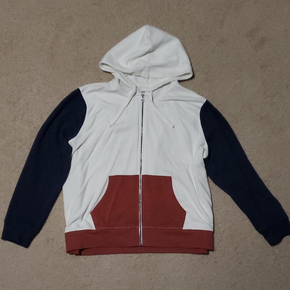 Sonoma White and Blue Zip Up Sweater with Sporty Design